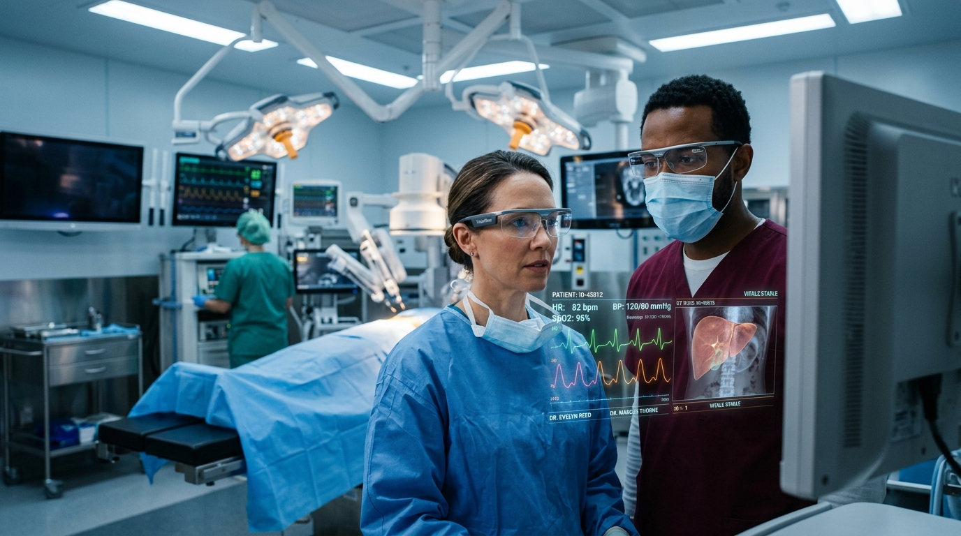 Concept art: medical staff with a fabricated AR vitals overlay